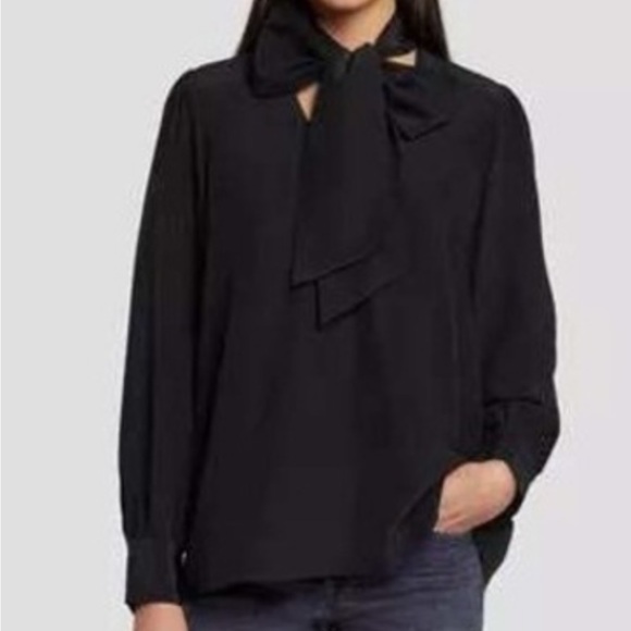 Tops - 7 For All Mankind Silk Tie Neck Blouse In Black